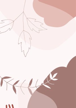 Çağdaş arka plan. Grafik dekorasyon kartı, soyut şekilli çiçek arkaplanı ve botanik elementler, yapraklar. Çizgi film basit sanat davetiye kartları, minimalizm el çizimi vektör pankartı şablonu