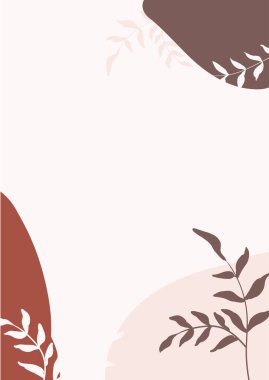 Çağdaş arka plan. Grafik dekorasyon kartı, soyut şekilli çiçek arkaplanı ve botanik elementler, yapraklar. Çizgi film basit sanat davetiye kartları, el çizimi vektör afiş şablonu