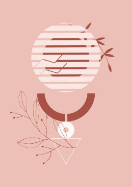 Çağdaş arka plan. Grafik dekorasyon kartı, soyut şekilli çiçek arkaplanı ve botanik elementler, yapraklar. Çizgi film basit sanat davetiye kartları, minimalizm el çizimi vektör pankartı şablonu