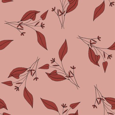Exotic pink coral pattern with tropical leaves in jungle hawaii style. Hand drawing summer decoration of painting palm foliage or plants and vintage garden flowers. Trendy seamless vector design.