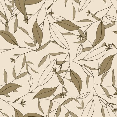 Elle çizilmiş suluboya tarzında doğal çiçek arkaplan deseni. Tropikal yaprak ve yaz çiçekleri olan haki yapraklı bir vektör. Botanik hipster, düğün kartları için sade ve sade baskı..