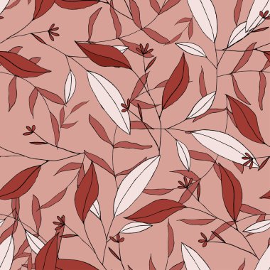 Güzel, soyut, pürüzsüz bir şablon ya da kırmızı çiçek desenli bir arka plan. Modern pembe mercan bağ dokusu. Botanik illüstrasyon. Vektör dekorasyon sanatı.