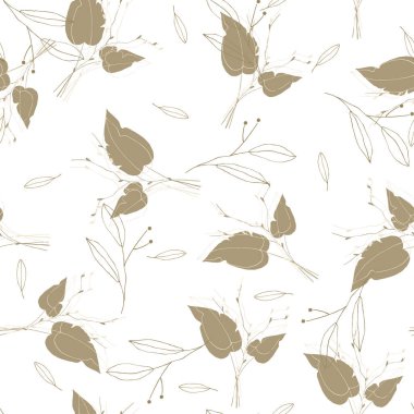 Kırsal yeşil yapraklar ve sarı arka planda dikişsiz çiçekler. Boyanmış küçük çiçek şablonu ve tekstil, moda, kumaş, ağ, duvar kâğıdı, ambalaj, kaplama için çizim elementlerinin Botanik vektör çizimi. 