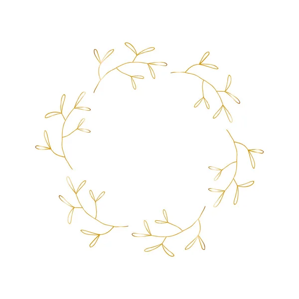 Blomma Guld Ram Emblem Logotyp Minimalistisk Stil Liner Ikon Vektor — Stock vektor
