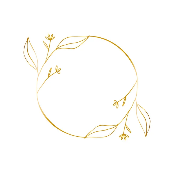 Blomma Guld Ram Emblem Logotyp Minimalistisk Stil Liner Ikon Vektor — Stock vektor