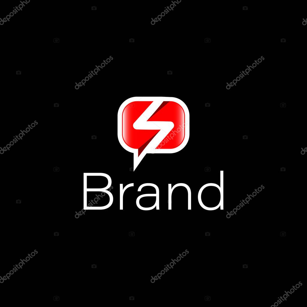 Modern Letter S Monogram with Thunder Chat Bubble isolated with two backgrounds.