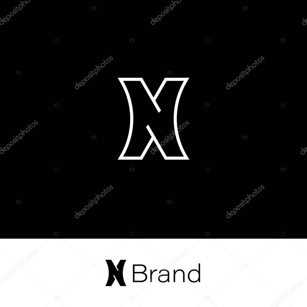 Modern and Minimal Letter N or X Logo with black and white background.