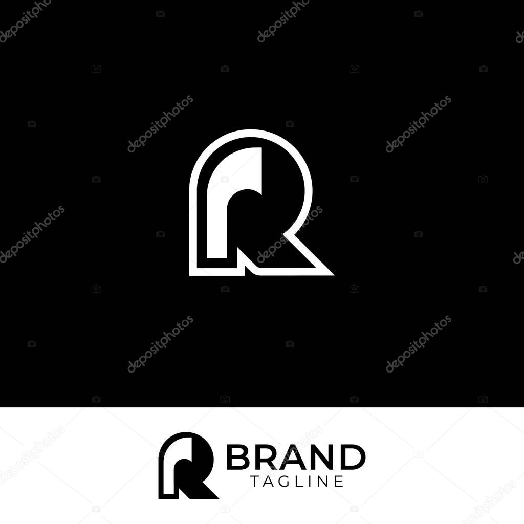 Modern Monogram Combining Lowercase and Capital Letter R Logo with black and white background.