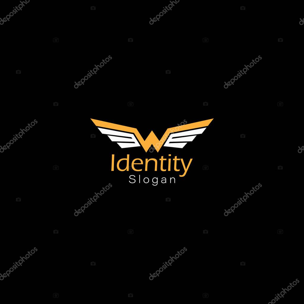 Winged Letter W Logo with black background.