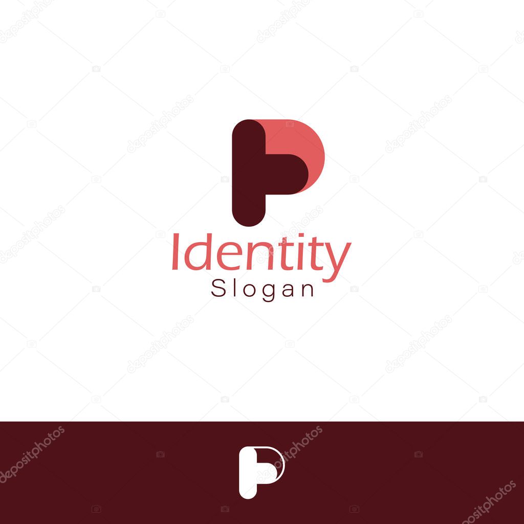 Modern Folded Letter P or FP Monogram Logo with two colors of background.