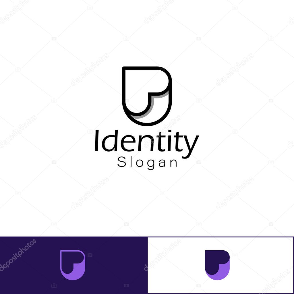 Letters UP Love heart Monogram with three different background colors.