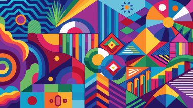 Duvar kağıdı baskısı için soyut geometrik renkli resim çizimi.