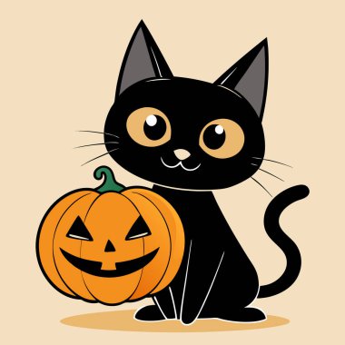 Cadılar Bayramı için Kara Kedi Balkabağı Karikatürü