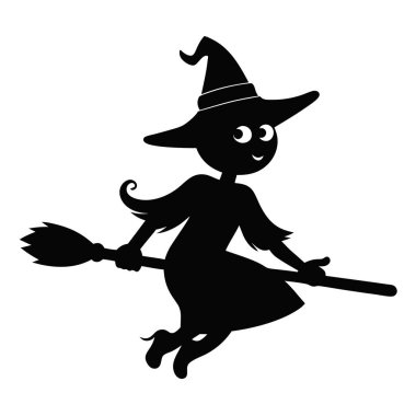 Cadılar Bayramı Silueti Süpürgedeki Bir cadının Beyaz Arka Grubunda