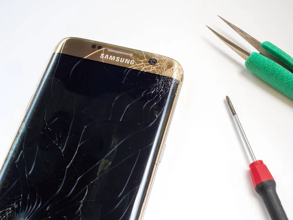 Chiangrai Thailand September 2017 Smartphone Samsung Galaxy Edge Broken Crack — Stockfoto