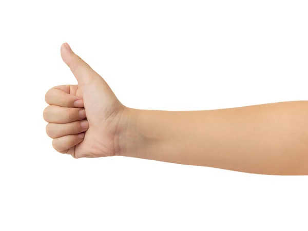 人的手在显示一个拇指向上或类似的图标在白色背景上的时髦手势隔离 修剪路径 高分辨率和低对比度修饰或图形花样 — 图库照片