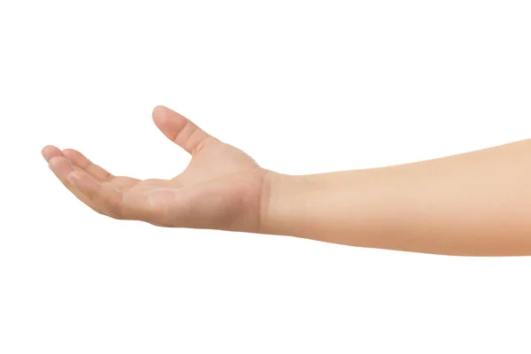Mão Humana Estender Mão Pegar Gesto Isolado Fundo Branco Com — Fotografia de Stock
