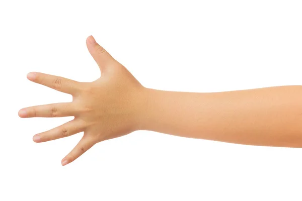 Людська Рука Витягує Руку Показує Жест Пальців Ізольовано Білому Тлі — стокове фото