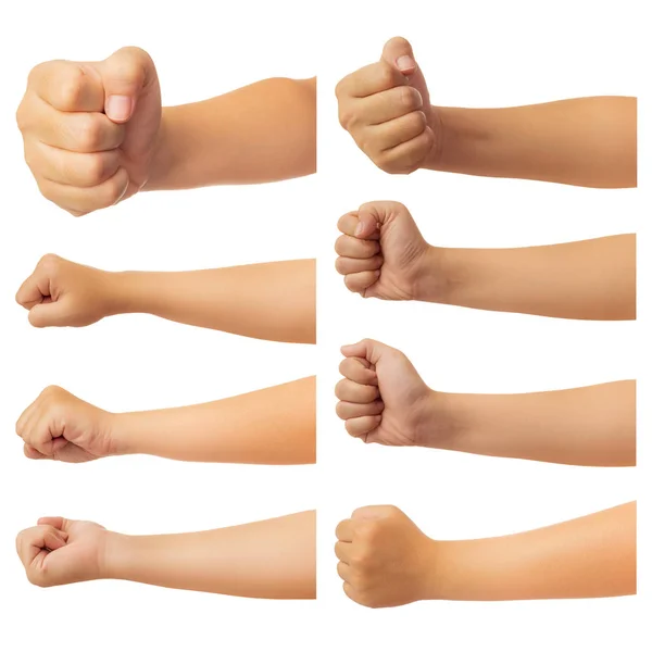 Set Human Hand Fist Punch Griping Gesture Isolated White Background — 图库照片