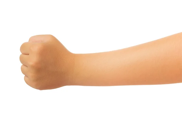 Human Hand Fist Punch Griping Gesture Isolate White Background Clipping — Stock Photo, Image