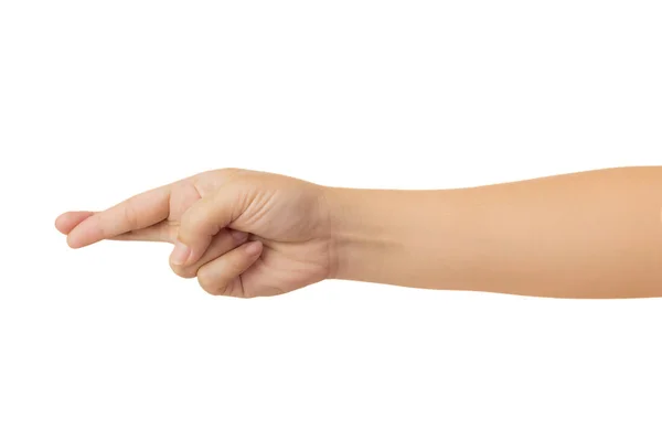 人的手伸出一只手 交叉两个手指手势表示运气或表示渴望取得好结果 在白色背景上隔离 剪裁路径 高分辨率 修饰或平面设计对比度低 — 图库照片