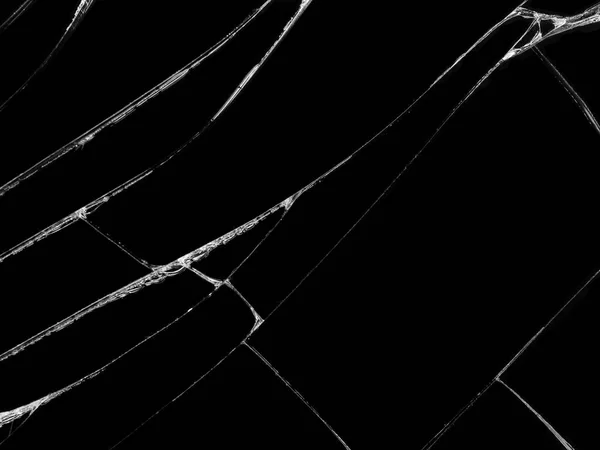 Cracked glass texture on black background. Isolated realistic cracked glass effect.