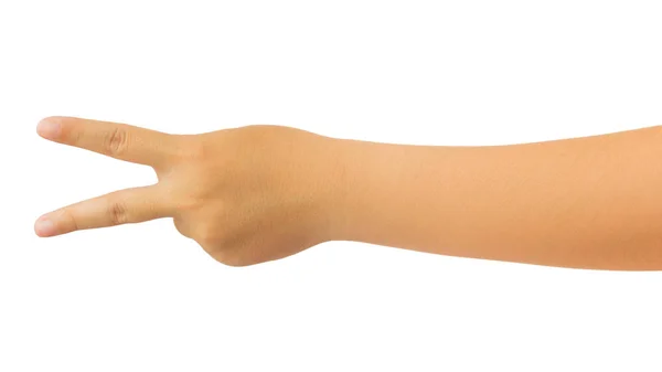 Ludzką Ręką Dotrzeć Ręki Liczenia Znak Numeru Dwa Gest Izolować — Zdjęcie stockowe