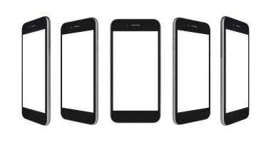 Siyah ve gri boş ekran smartphone beyaz arka plan üzerinde izole kavramı perspektif