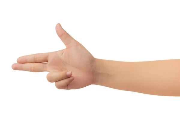 Human Hand Shoot Gun Gesture Isolate White Background Clipping Path — Stock Photo, Image