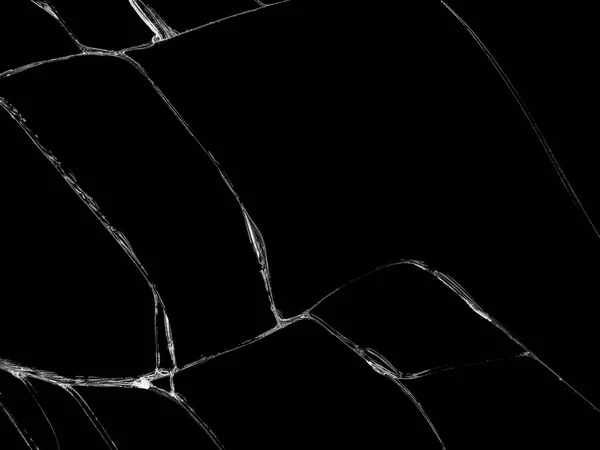 黒い背景にひびの入ったガラスの質感 分離の現実的なひびの入ったガラスの効果 — ストック写真