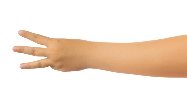 Ludzką Ręką Dotrzeć Ręki Zliczanie Liczby Trzy Palce Gest Izolować — Zdjęcie stockowe