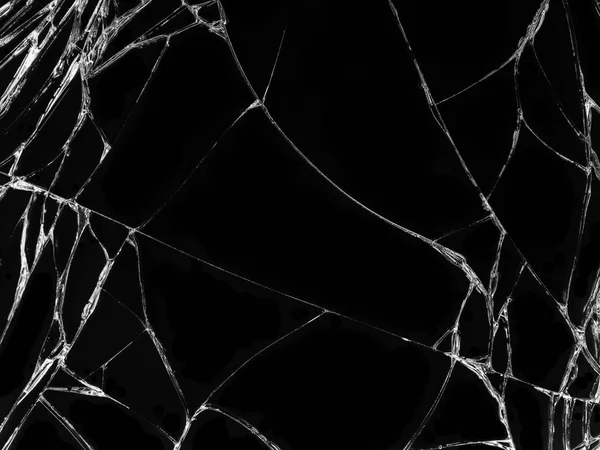 Cracked glass texture on black background. Isolated realistic cracked glass effect.