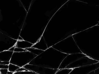 Kırık cam doku siyah arka plan üzerine. İzole gerçekçi kırık cam etkisi.