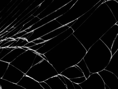 Kırık cam doku siyah arka plan üzerine. İzole gerçekçi kırık cam etkisi.
