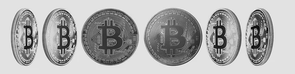 Group of silver Bitcoin cryptocurrency isolated on white background. High resolution for retouch or graphic design