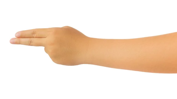 Mão Humana Alcançar Mão Contar Número Dois Sinal Arma Gesto — Fotografia de Stock