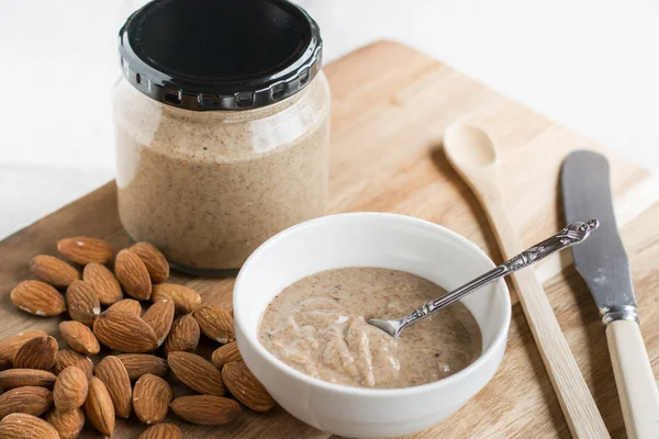 Almonds and Almond Nut Butter — Stock Photo, Image