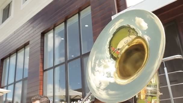 Reflection on the Wind Instrument — Stock Video