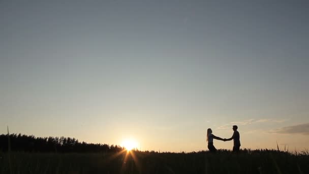 A guy and a girl spinning holding hands — Stock Video