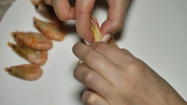 清洁虾女孩的手 — 图库视频影像