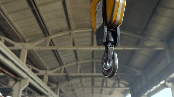 Crane hook for overhead crane in factory — Stock Video