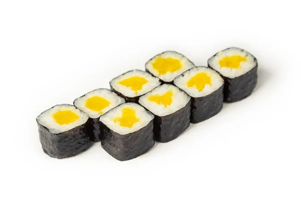 Rotolo Sushi Con Takuan Piatto Bianco Sushi Giapponese Classico Cucina — Foto Stock