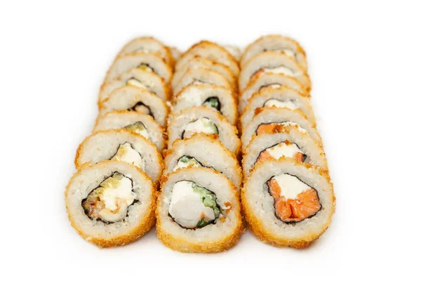 Tempura Roll Set Een Witte Plaat Klassieke Japanse Sushi Traditioneel — Stockfoto