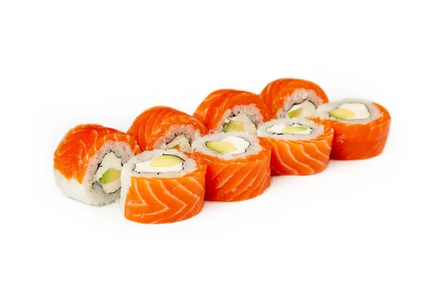 Rollo Sushi Filadelfia Con Aguacate Plato Blanco Sushi Japonés Clásico — Foto de Stock
