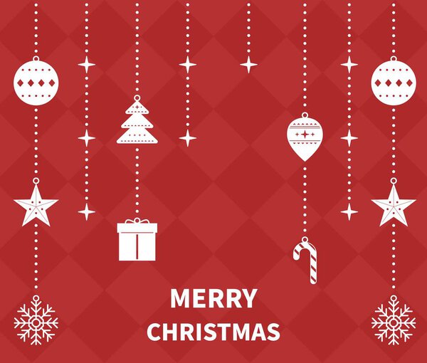 Christmas template with ornaments imagery composed of geometric shapes.