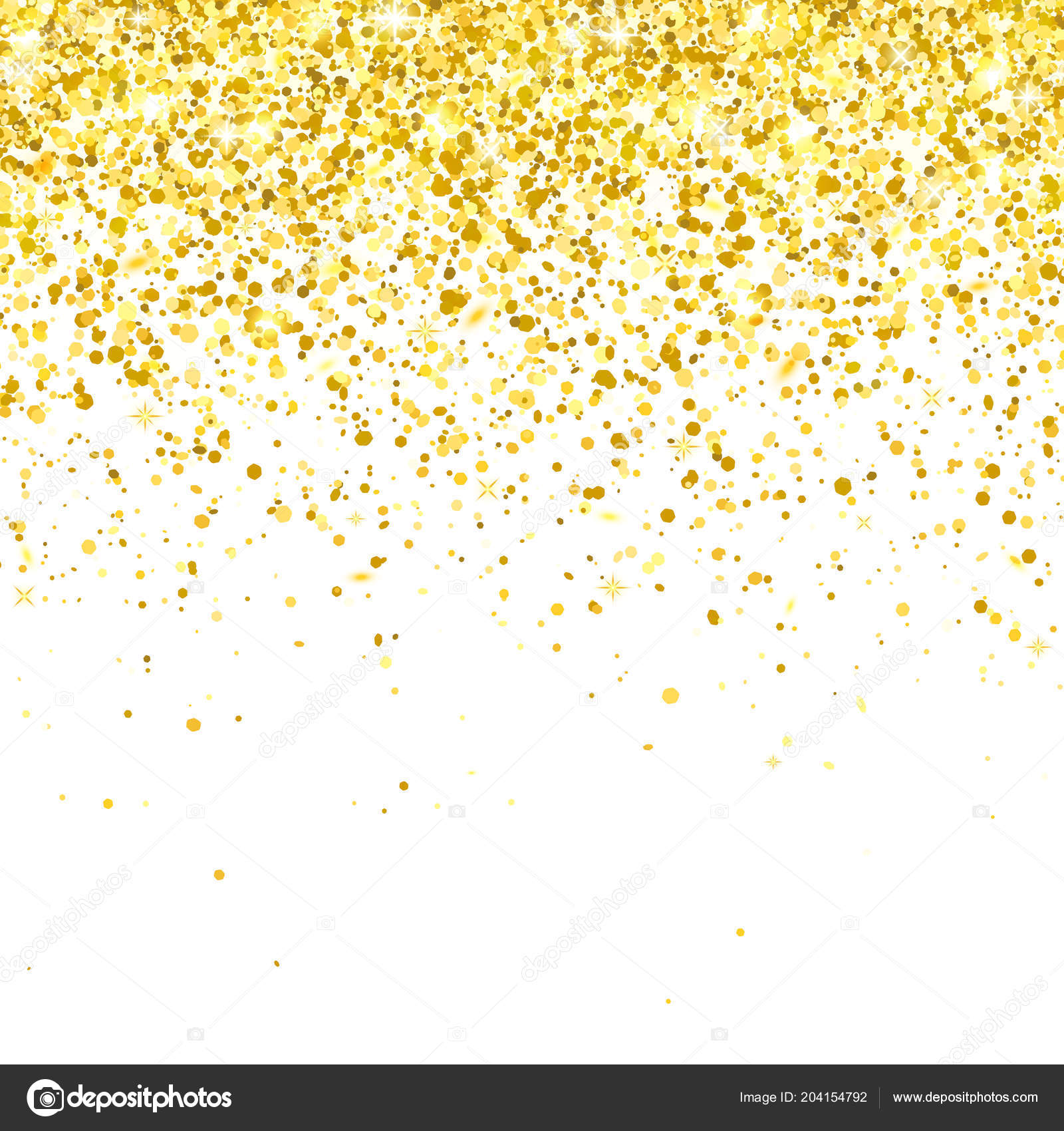 Gold glitter falling particles on white background. Vector ...
