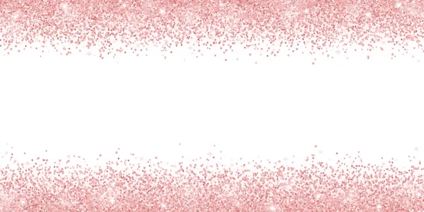 Rose gold glitter on white background, horizontal wide border. Vector