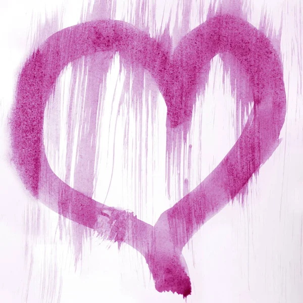 Imperfect heart painted with pink gouache on white paper. Encouraging creativity