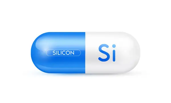 Silicium Minéraux Capsule Bleu Isolé Sur Fond Blanc Les Nutriments — Image vectorielle