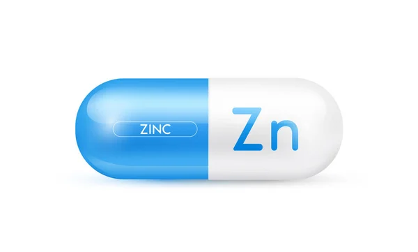 Zinc Minéraux Capsule Bleu Isolé Sur Fond Blanc Les Nutriments — Image vectorielle